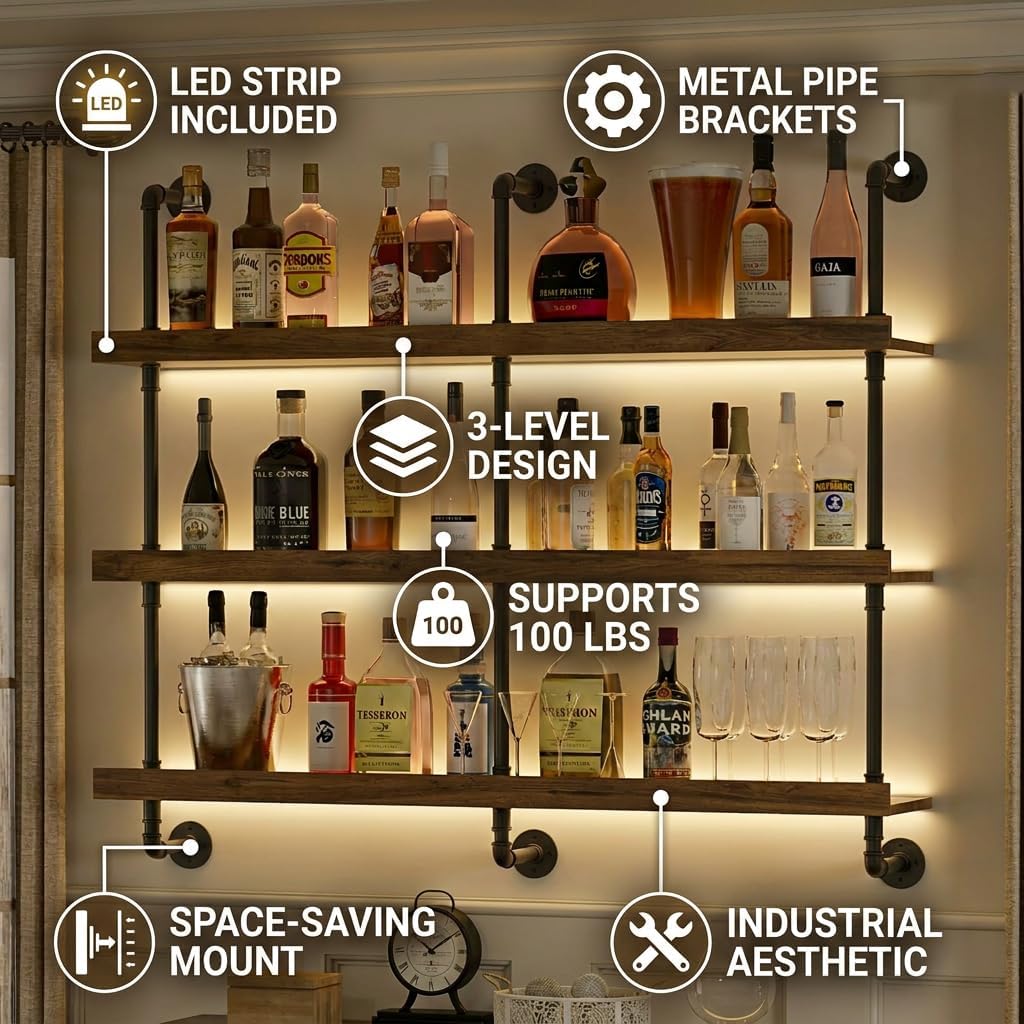 Wall Mounted Wine Rack With LE - Kitchen Appliances Shelves recension och pris